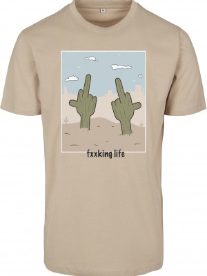 Мъжка тениска Mister Tee Fucking Life в пясъчен цвят