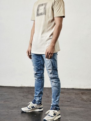 Мъжки дънки в светлосиньо C&S, модел Paneled Denim light blue/white