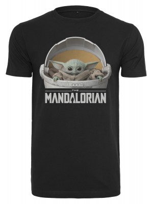 Мъжка тениска Merchcode Baby Yoda Mandalorian Logo в черен цвят