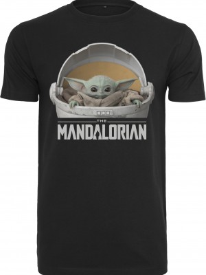 Мъжка тениска Merchcode Baby Yoda Mandalorian Logo в черен цвят
