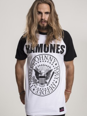 Мъжка тениска MERCHCODE Ramones Circle в бяло и черно