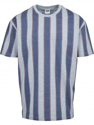 Мъжка тениска на райета в сиво и синьо Urban Classics  Bold Stripe