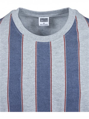 Мъжка тениска на райета в сиво и синьо Urban Classics  Bold Stripe