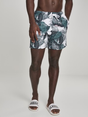 Мъжки бански в бяло с палмови листа Urban Classics Pattern