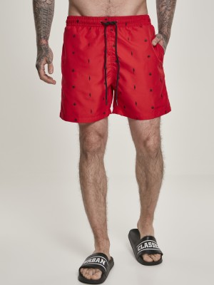 Мъжки бански в червено Urban Classics Embroidery 