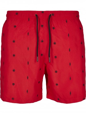Мъжки бански в червено Urban Classics Embroidery 