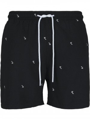 Мъжки бански в черно с бели палми Urban Classics Embroidery 