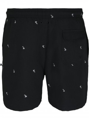 Мъжки бански в черно с бели палми Urban Classics Embroidery 