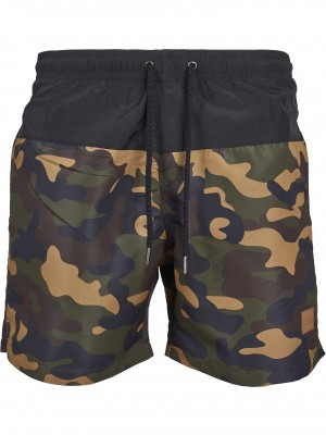 Мъжки бански в черно и камуфлажен цвят Urban Classics Block
