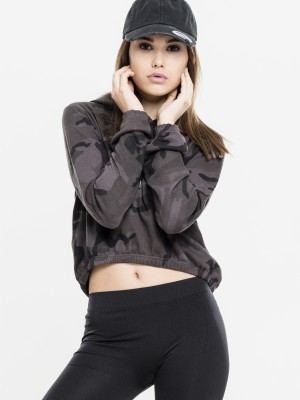 Дамски суичър в тъмносив камуфлаж Urban Classics Ladies Camo Cropped Hoody