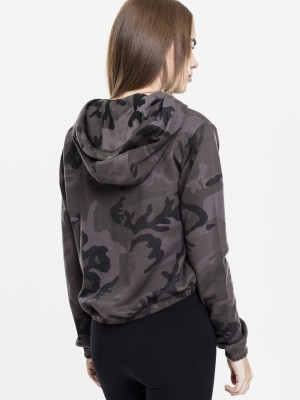 Дамски суичър в тъмносив камуфлаж Urban Classics Ladies Camo Cropped Hoody