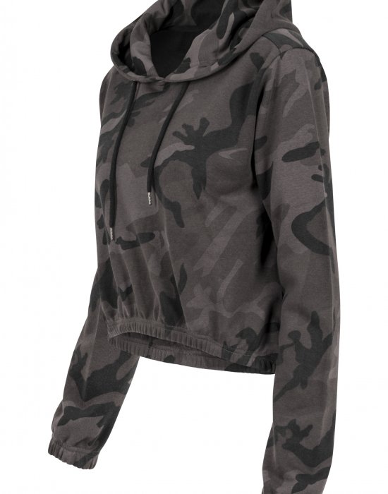 Дамски суичър в тъмносив камуфлаж Urban Classics Ladies Camo Cropped Hoody, Urban Classics, Суичъри - Complex.bg