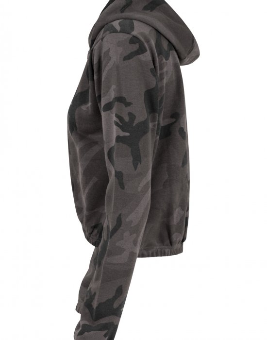 Дамски суичър в тъмносив камуфлаж Urban Classics Ladies Camo Cropped Hoody, Urban Classics, Суичъри - Complex.bg