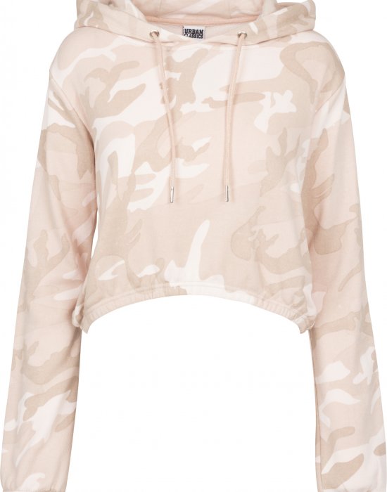 Дамски суичър в розов камуфлаж Urban Classics Ladies Camo Cropped Hoody, Urban Classics, Суичъри - Complex.bg