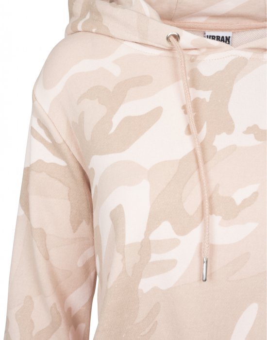 Дамски суичър в розов камуфлаж Urban Classics Ladies Camo Cropped Hoody, Urban Classics, Суичъри - Complex.bg