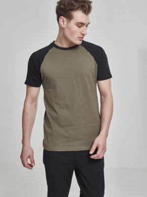Мъжка тениска Urban Classics с ръкави тип реглан в черно и маслина olv/blk