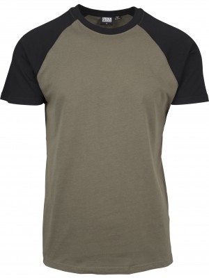 Мъжка тениска Urban Classics с ръкави тип реглан в черно и маслина olv/blk