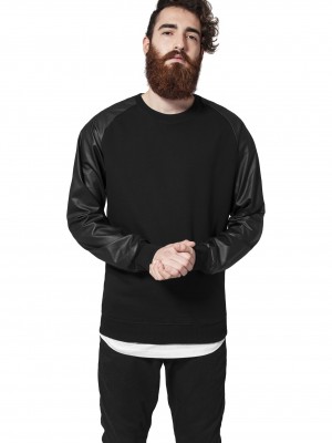 Мъжка блуза Urban Classics с кожени ръкави в черно