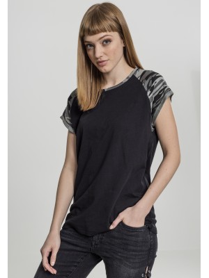 Дамска тениска с реглан ръкави Urban Classics в черно и камуфлаж
