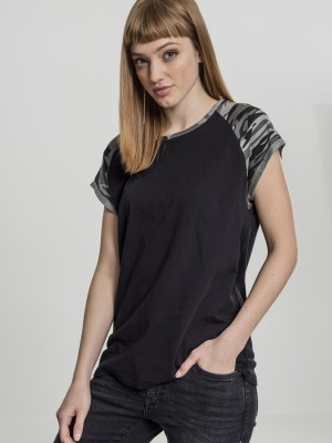 Дамска тениска с реглан ръкави Urban Classics в черно и камуфлаж