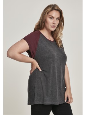 Дамска тениска с реглан ръкави Urban Classics в графит и червено charcoal/redwine