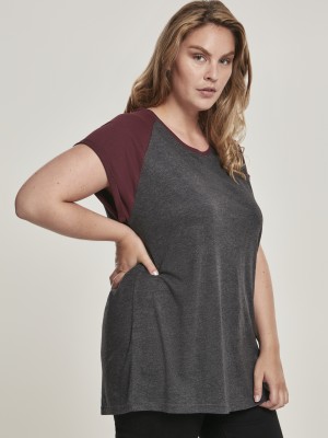 Дамска тениска с реглан ръкави Urban Classics в графит и червено charcoal/redwine