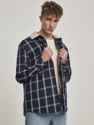 Мъжко тънко яке Urban Classics Sherpa Lined Shirt в тъмносин цвят