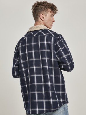 Мъжко тънко яке Urban Classics Sherpa Lined Shirt в тъмносин цвят