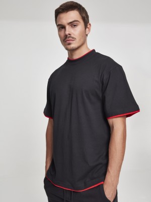 Мъжка тениска с цветни маншети Urban Classics Tall в черно blk/red