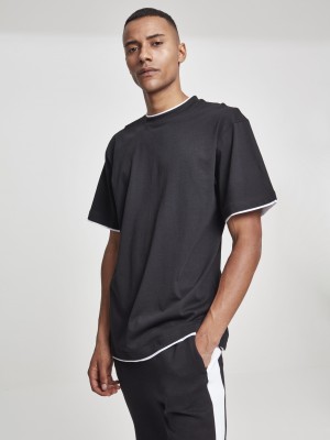 Мъжка тениска с цветни маншети Urban Classics Tall в черно blk/wht