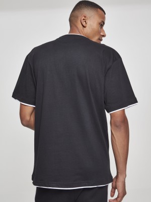 Мъжка тениска с цветни маншети Urban Classics Tall в черно blk/wht