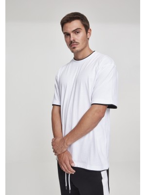 Мъжка тениска с цветни маншети Urban Classics Tall в бяло wht/blk