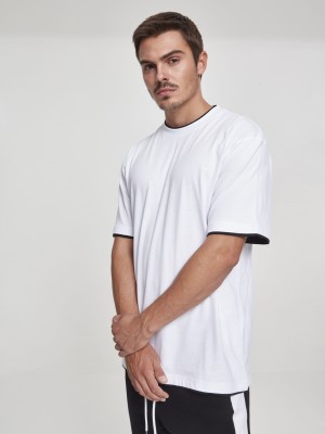 Мъжка тениска с цветни маншети Urban Classics Tall в бяло wht/blk
