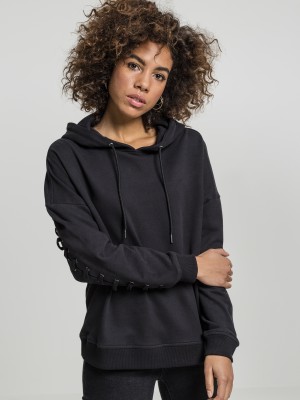 Дамски суичър в черно Urban Classics Ladies Laced-Up Hoody 