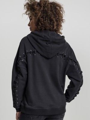 Дамски суичър в черно Urban Classics Ladies Laced-Up Hoody 