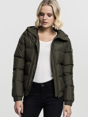 Дамско яке Urban Classics Hooded Puffer в цвят маслина Дамско яке Urban Classics Hooded Puffer в цвят маслина
