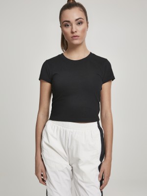 Къса памучна дамска тениска Urban Classics в черно