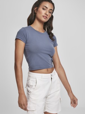 Къса памучна дамска тениска Urban Classics в синьо