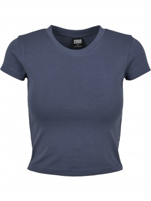Къса памучна дамска тениска Urban Classics в синьо