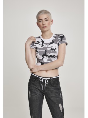 Къса памучна дамска тениска Urban Classics в бял камуфлаж