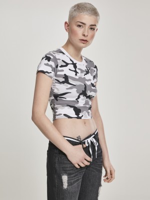Къса памучна дамска тениска Urban Classics в бял камуфлаж