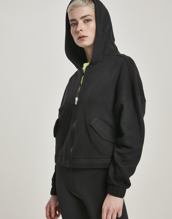 Дамски суичър в черно Urban Classics Ladies Short Worker Zip Hoody, Urban Classics, Суичъри - Complex.bg