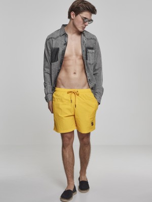 Мъжки плувни шорти Urban Classics Block в жълт цвят
