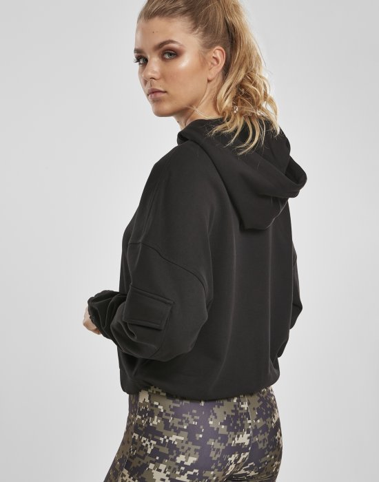 Дамски суичър в черно Urban Classics Ladies Short Worker Hoody, Urban Classics, Суичъри - Complex.bg