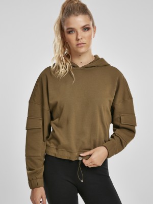 Дамски суичър в цвят маслина Urban Classics Ladies Short Worker Hoody 