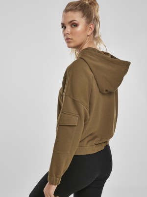 Дамски суичър в цвят маслина Urban Classics Ladies Short Worker Hoody 