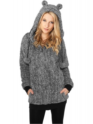 Дамски суичър в черно Urban Classics Ladies Melange Teddy Zip Hoody  Дамски суичър в черно Urban Classics Ladies Melange Teddy Zip Hoody