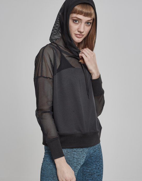 Дамски суичър в черно Urban Classics Ladies Mesh Hoody, Urban Classics, Суичъри - Complex.bg