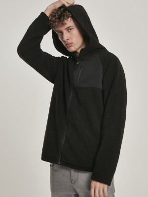 Мъжко яке в черно от Urban Classics Hooded Sherpa Zip