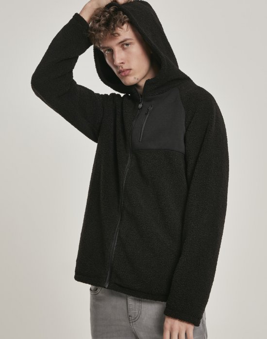 Мъжко яке в черно от Urban Classics Hooded Sherpa Zip, Urban Classics, Зимни якета - Complex.bg